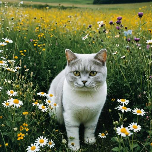 Cream British Shorthair Cat in Wildflower Meadow Cream British Shorthair Cat in Wildflower Meadow