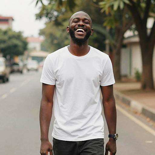 Smiling Dark-Skinned Man on Road