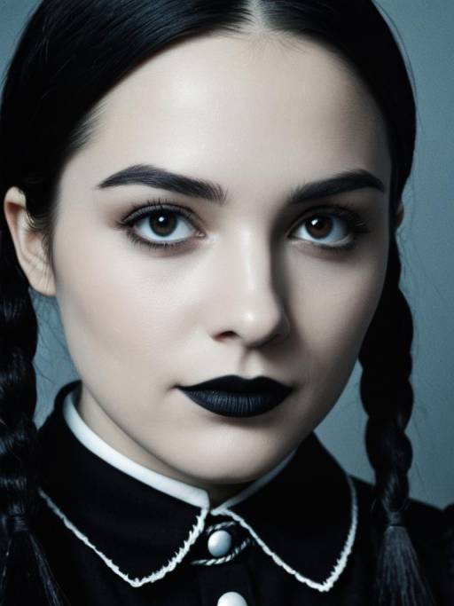 Woman in Wednesday Addams Costume Close-up