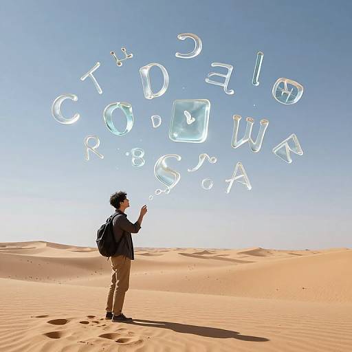 Linguist in Silent Desert with Glyphs