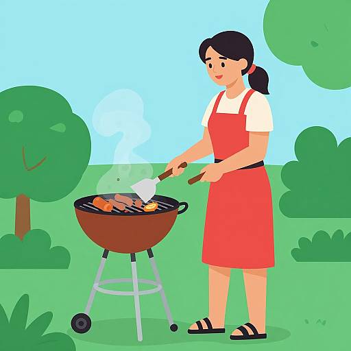 Woman Grilling Vector Illustration