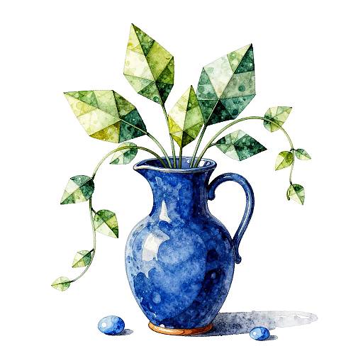 Glossy Indigo Jug with Polyhedral Leaves