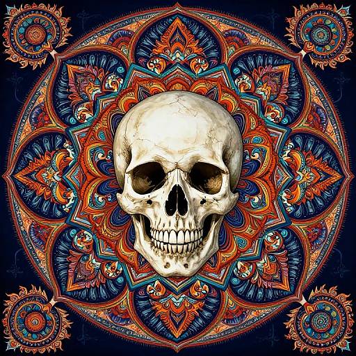 Intricate Skull Fractal Mandala Design