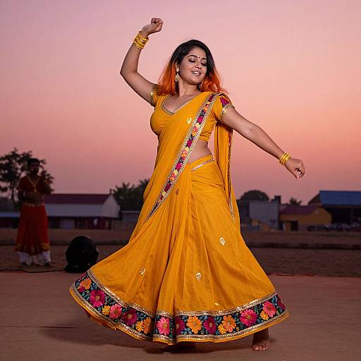 Vibrant Indian Woman Dancing Joyfully