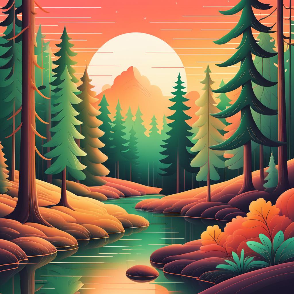 Nostalgic Hand-Drawn Retro Forest Art