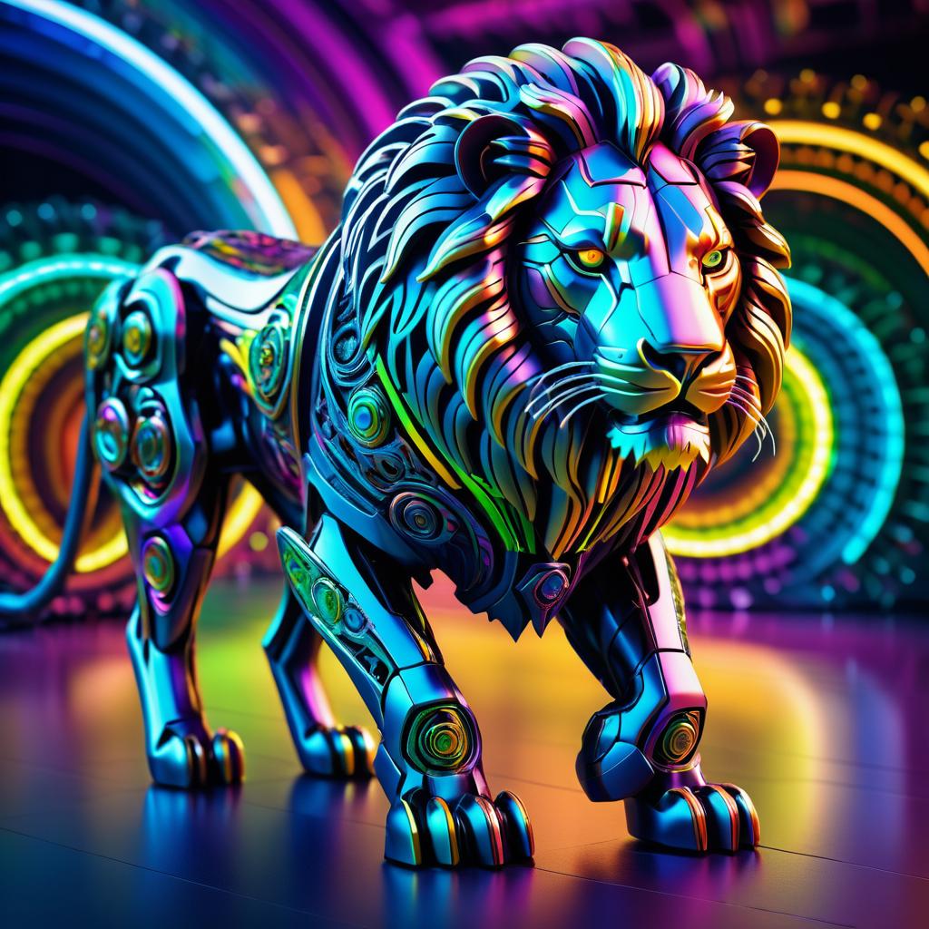 Psychedelic Cyborg Lion in Detail