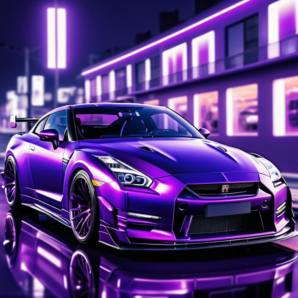 Stunning Purple Nissan GT-R in Vibrant Cityscape