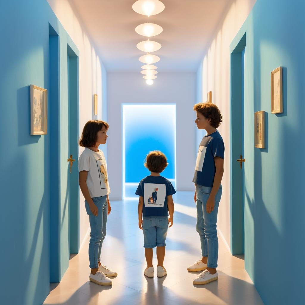 Surreal Corridor with Contemporary Characters