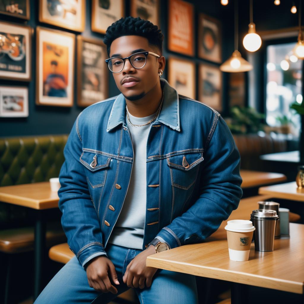 Confident Young Man in Cozy Cafe