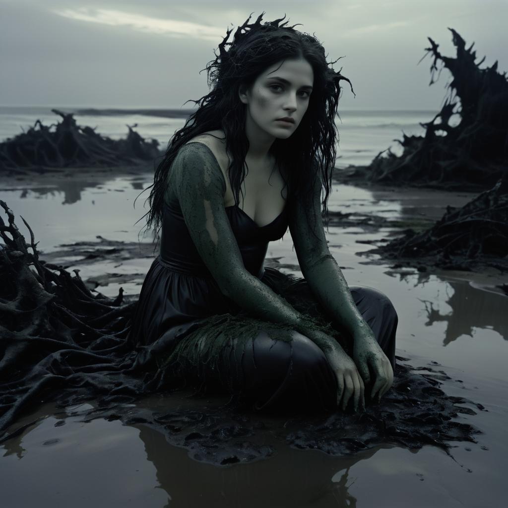 Melancholic Mermaid Among the Ashes