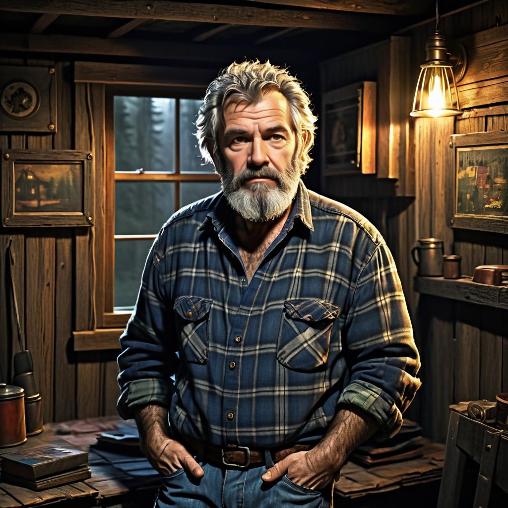 Rugged Old Man in a Cabin Portrait