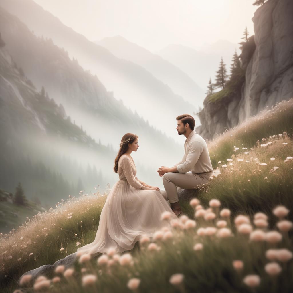 Ethereal Couple in Mountainous Serenity