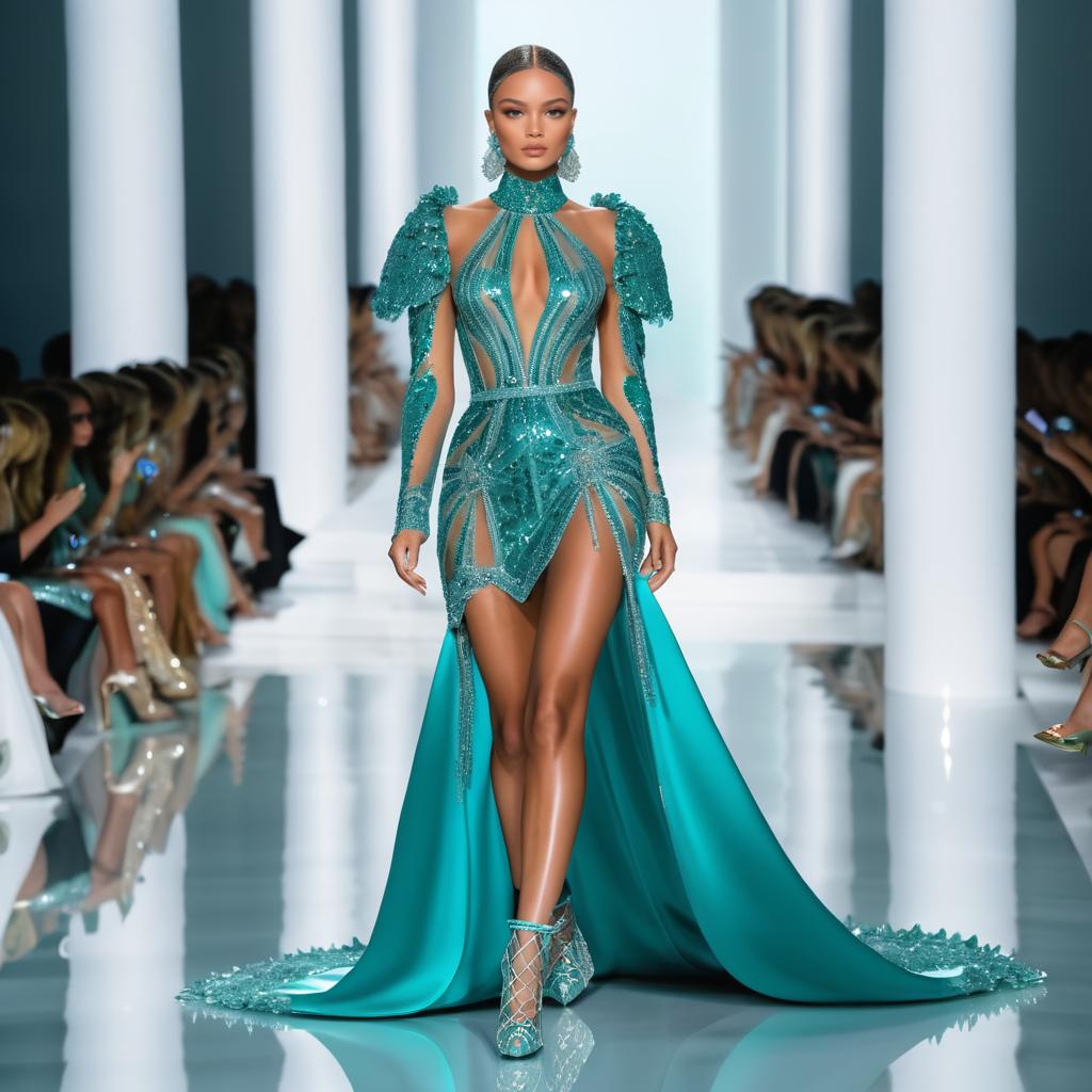 Teal Elegance at Fashion Week Showcase