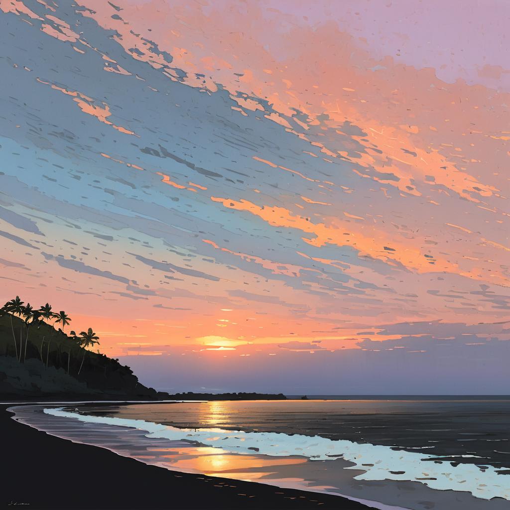 Tranquil Black Sand Beaches at Sunset