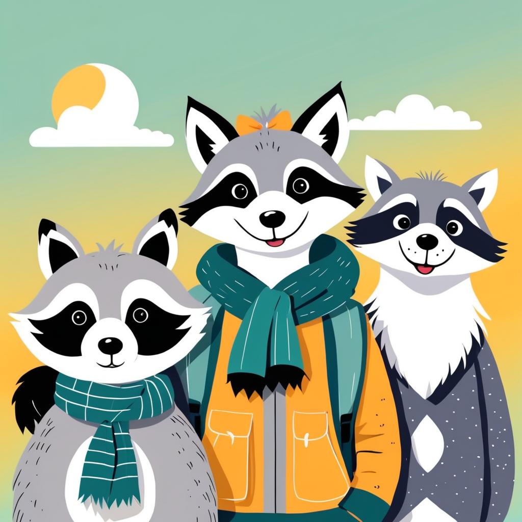 Whimsical Friendship: Raccoon, Wolf, Duck