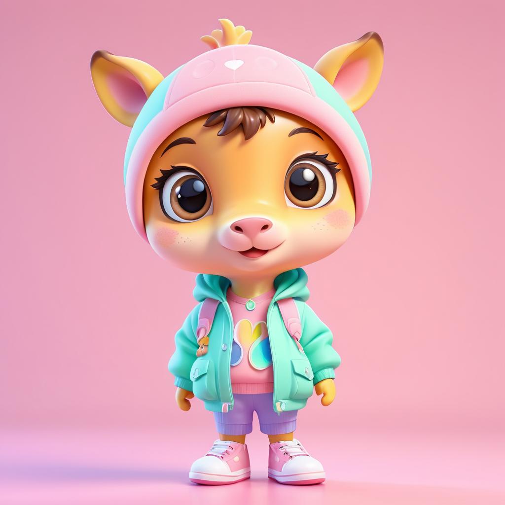 Charming 3D Cartoon Giraffe Character