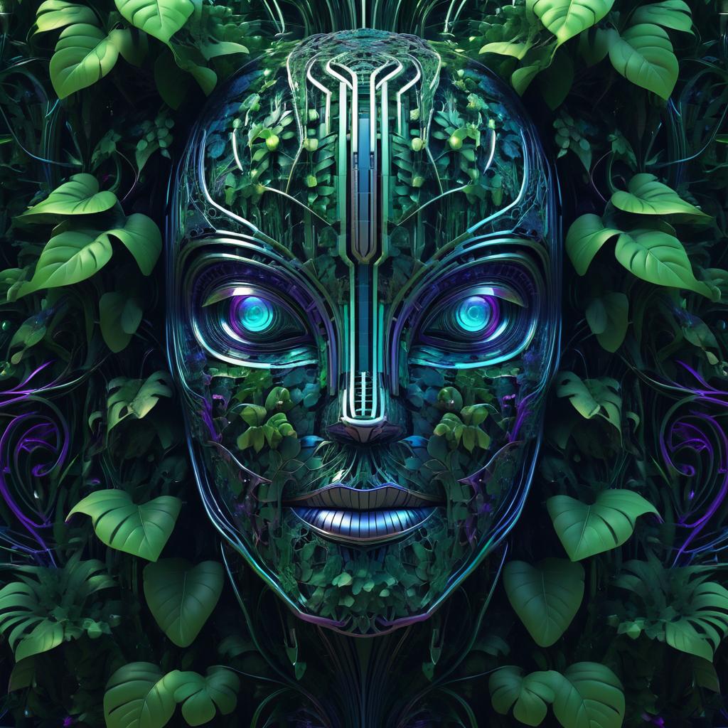 Intricate Vined Robot Portrait Artwork