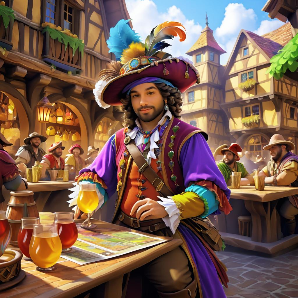 Colorful Bard in Bustling Tavern Scene