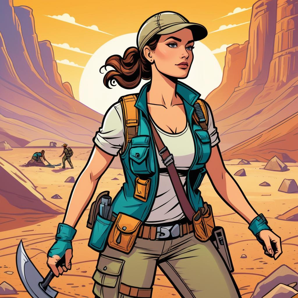 Adventurous Archaeologist in Comic Art Style