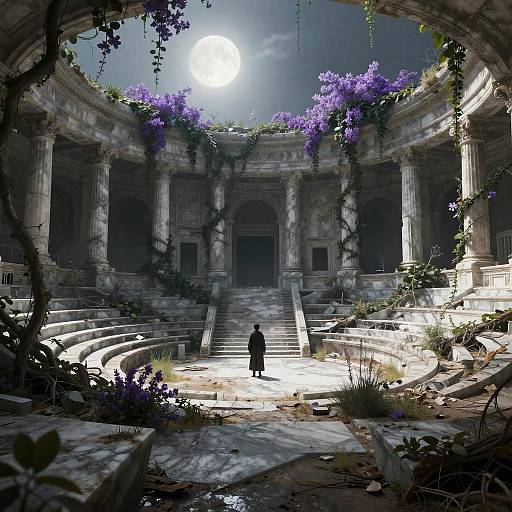 Cinematic Ruined Amphitheater at Moonlight