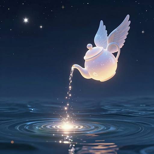 Ethereal Winged Teapot Over Sea