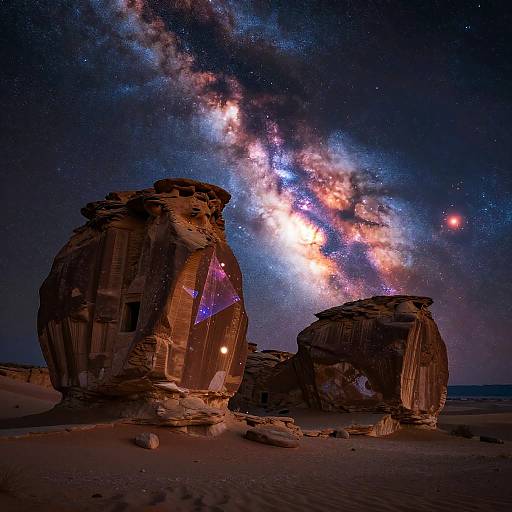 Ethereal Desert Ruins in Cosmic Storm