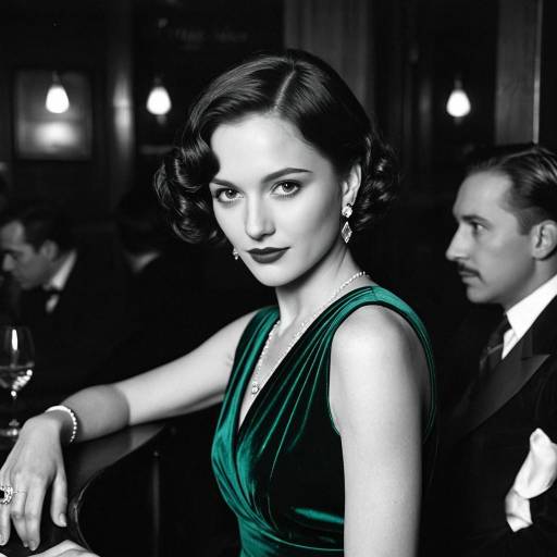 Elegant Woman in Green Velvet Dress at 1920s Jazz Club
