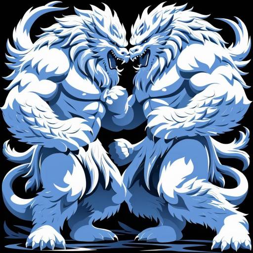 Two Mythical White Beast Warriors Facing Off