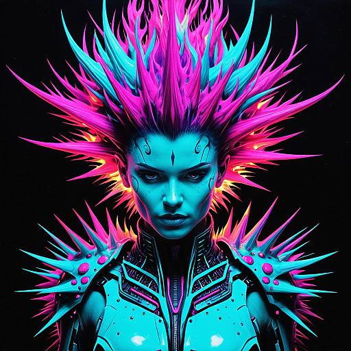 Futuristic Woman with Neon Spiky Flames