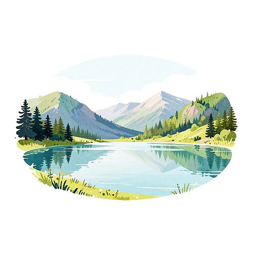 Minimalistic Vibrant Mountain Lake Illustration