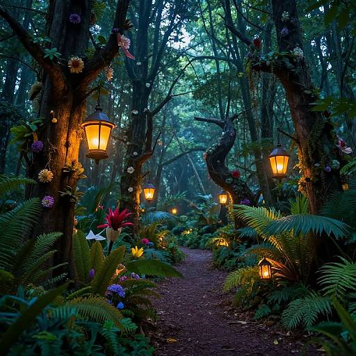Magical Enchanted Forest with Lanterns