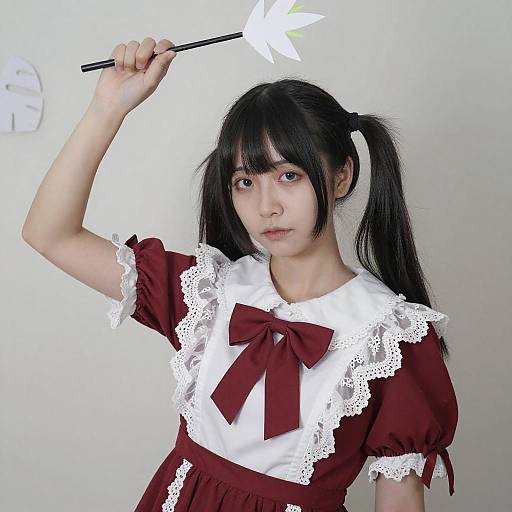 Asian Woman in Red Lace Dress