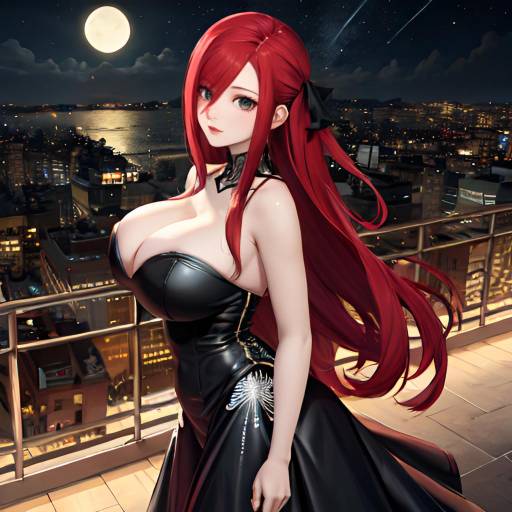 Aesthetic Nighttime Cityscape with Erza Scarlet