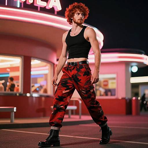 Stylish Man at Neon Vintage Diner