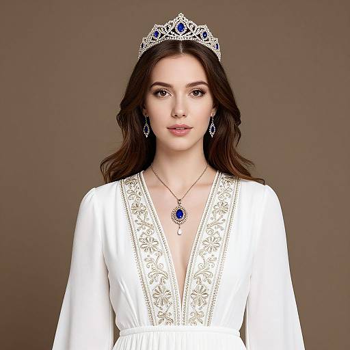 Regal Woman with Embroidered Dress