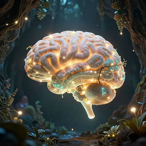 Luminous Brain in Mystical Cavern