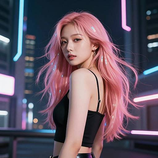 Cyberpunk Asian Girl with Neon Hair