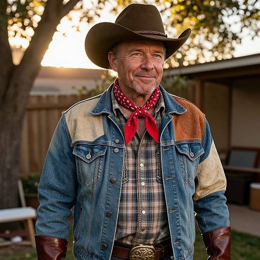 Colorful Dude Costume in Rustic Backyard