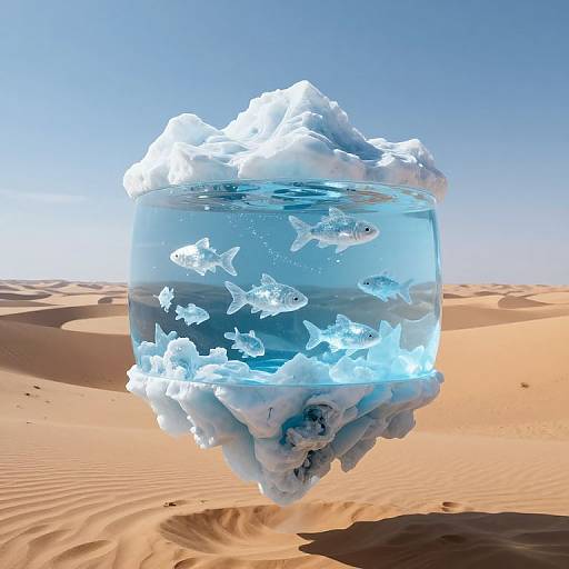 Floating Frozen Island with Crystalline Fish