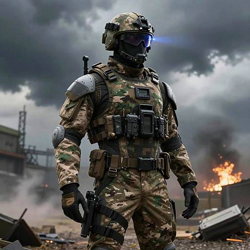 Futuristic Army Uniform in Dystopian Warzone