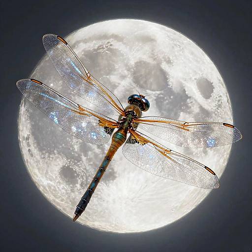 Metallic Dragonfly with Full Moon