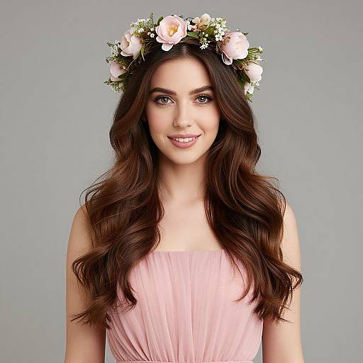 Woman in Pink Dress with Floral Crown