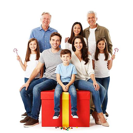 Joyful Family on a Giant Gift Box
