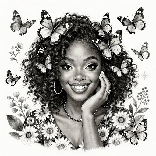 Radiant Young Woman with Butterfly Accents