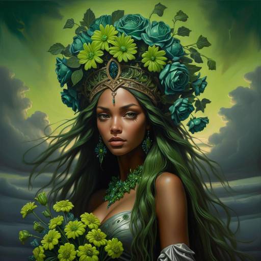 Portrait of a Young Dark Woman with Flowers