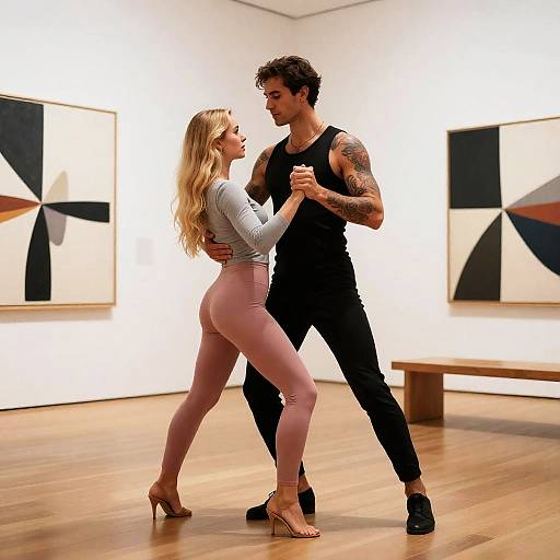 Dynamic Dance in Modern Art Gallery