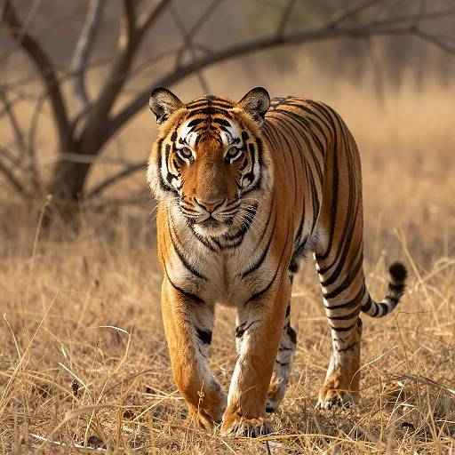 Majestic Bengal Tiger in Golden Grassland