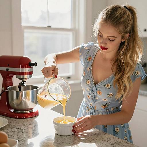 Blonde Woman Baking in Sunny Kitchen