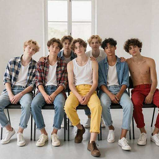 Sunlit Portrait of Six Young Men