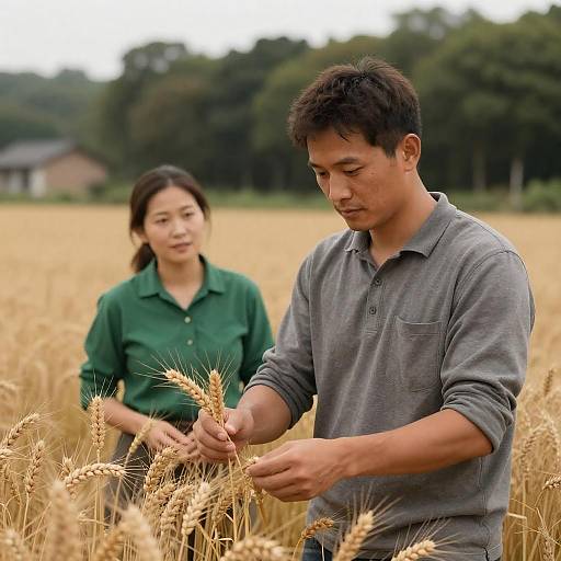 Farmers in Golden Wheat Field Scene
